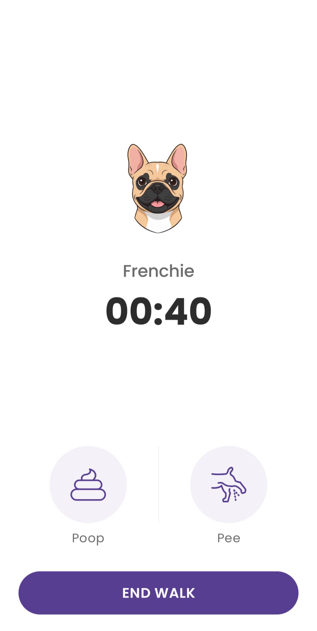 Pet Potty Break app - walk tracking screen